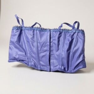 Auden Purple Satin Boned Bustier Top With‎ Adjustable Straps & Lace Trim S